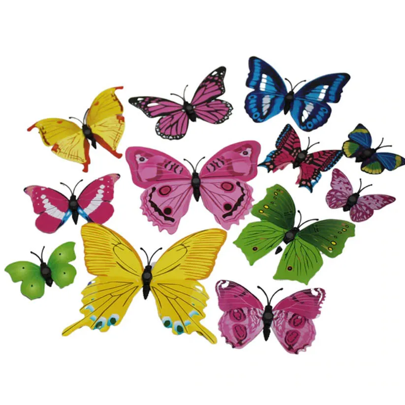 12-Pieces: Mixed Color 3D Butterfly Magnet Fridge Stickers