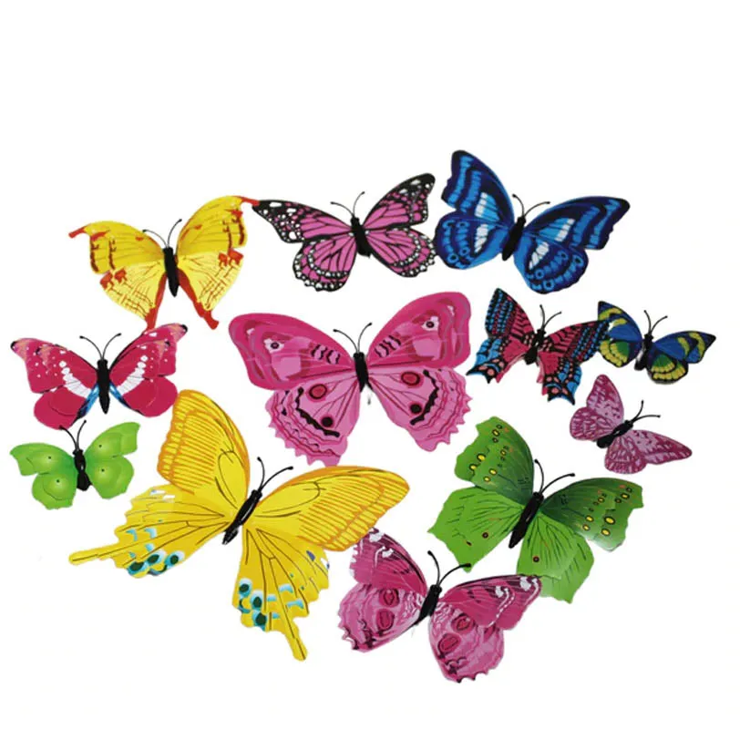 12-Pieces: Mixed Color 3D Butterfly Magnet Fridge Stickers