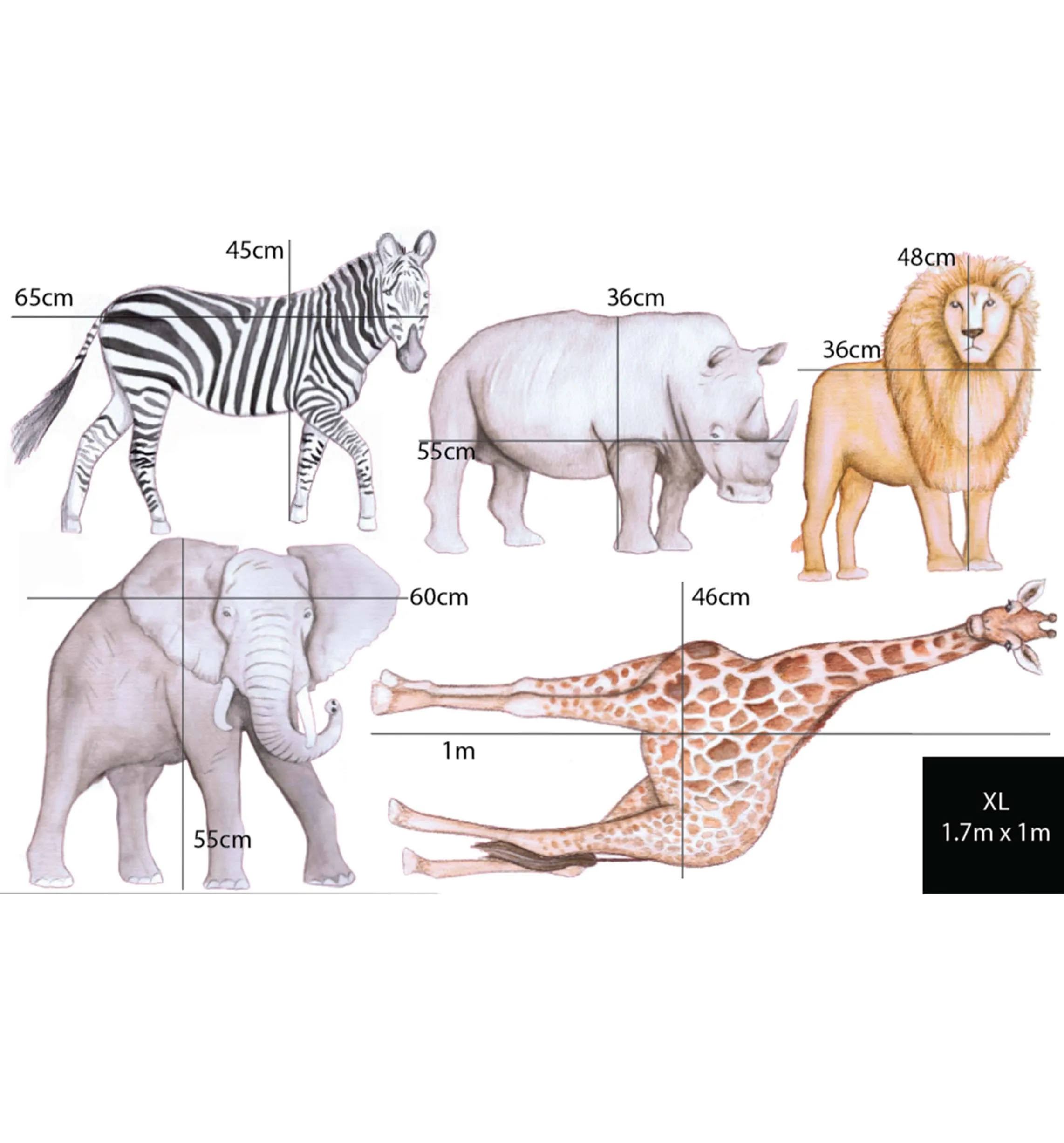 African Animals Australian Design Hand Painted Peel & Stick, Removable Wall Decal. Nursery, Kids Playroom, Kids Teens Bedroom