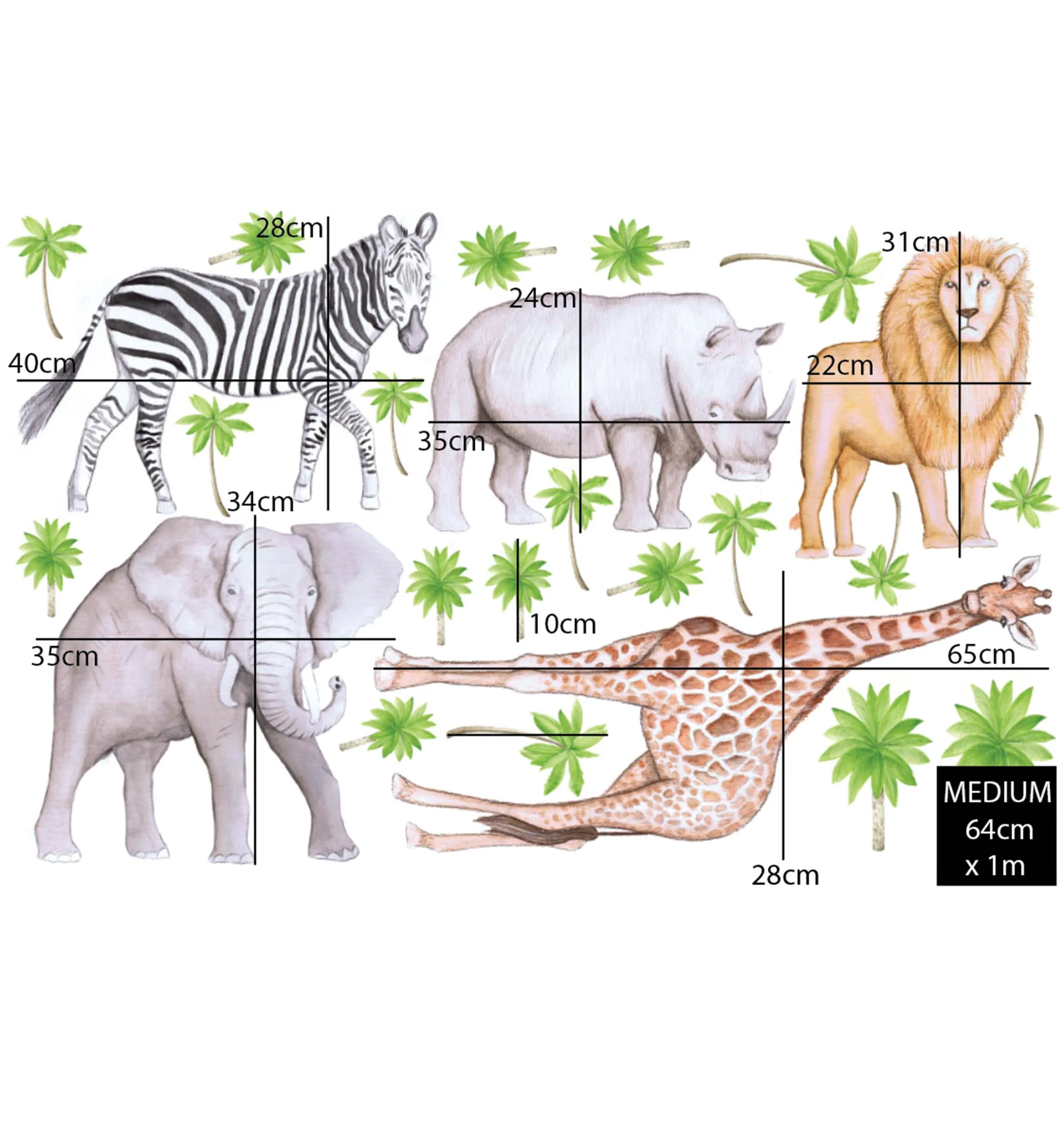 African Animals Australian Design Hand Painted Peel & Stick, Removable Wall Decal. Nursery, Kids Playroom, Kids Teens Bedroom