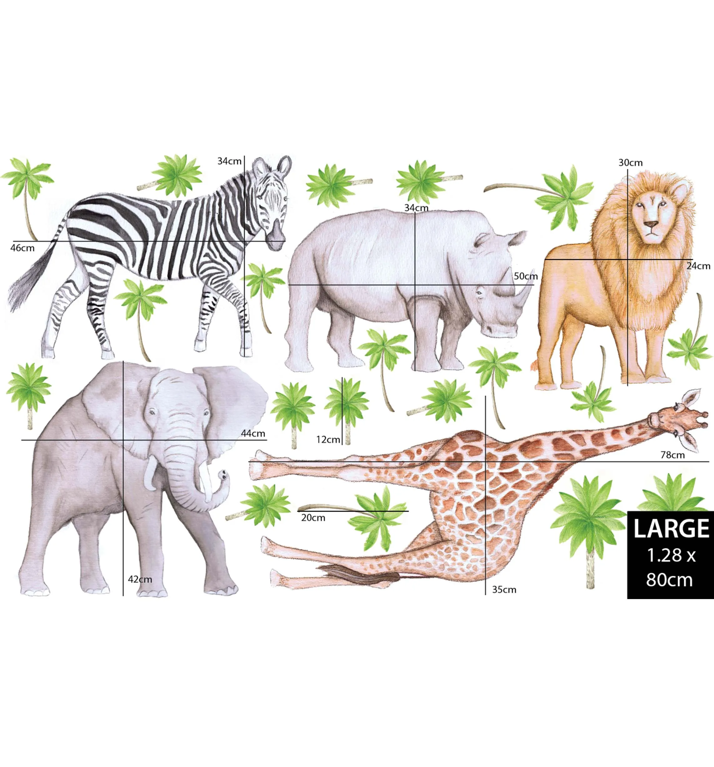 African Animals Australian Design Hand Painted Peel & Stick, Removable Wall Decal. Nursery, Kids Playroom, Kids Teens Bedroom