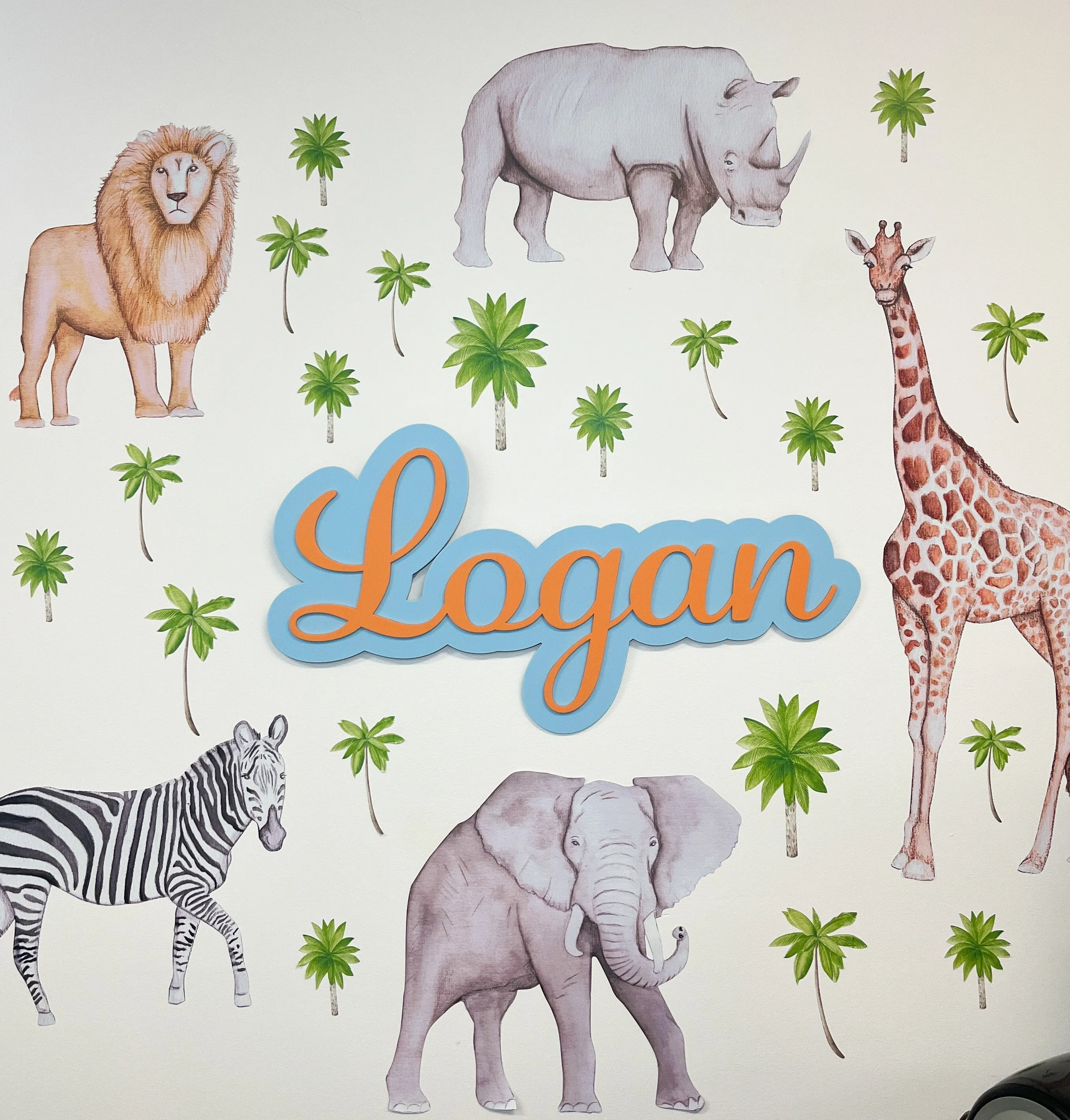 African Animals Australian Design Hand Painted Peel & Stick, Removable Wall Decal. Nursery, Kids Playroom, Kids Teens Bedroom