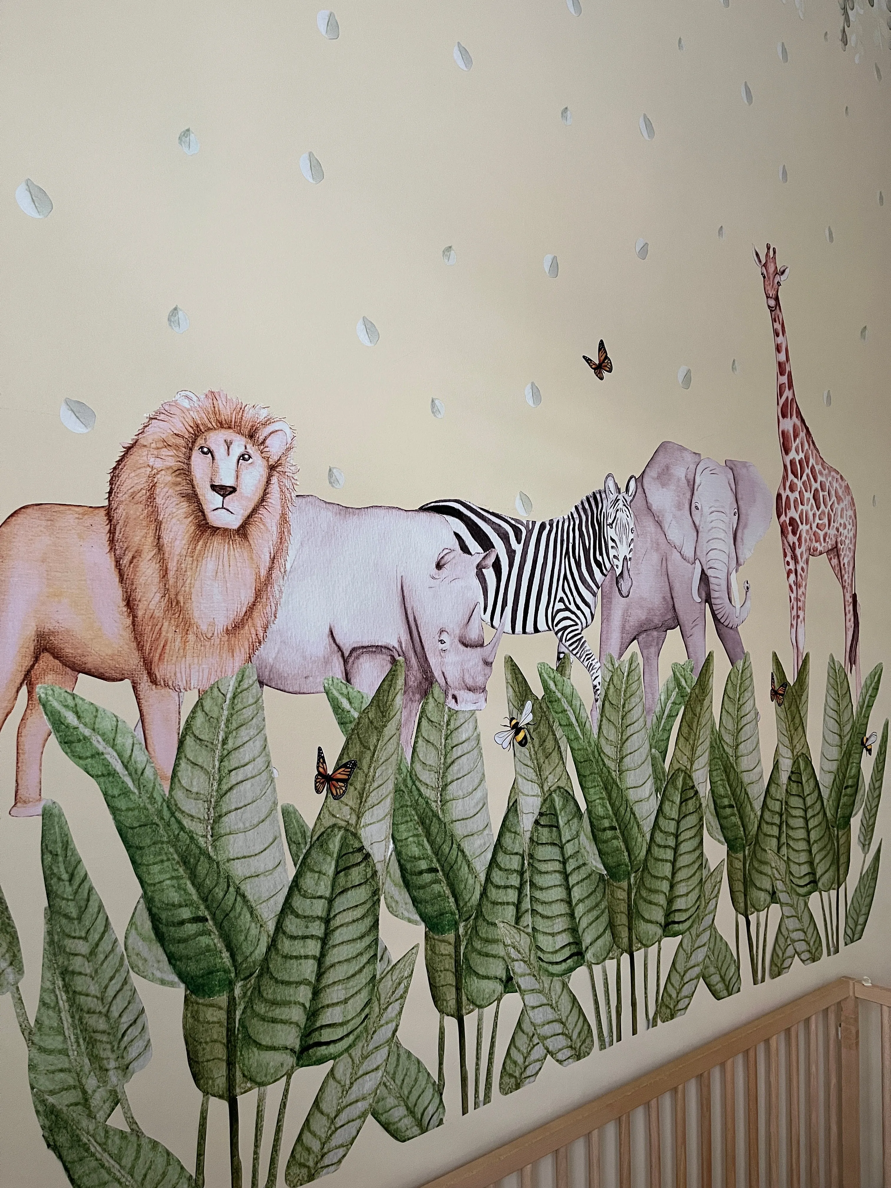 African Animals Australian Design Hand Painted Peel & Stick, Removable Wall Decal. Nursery, Kids Playroom, Kids Teens Bedroom