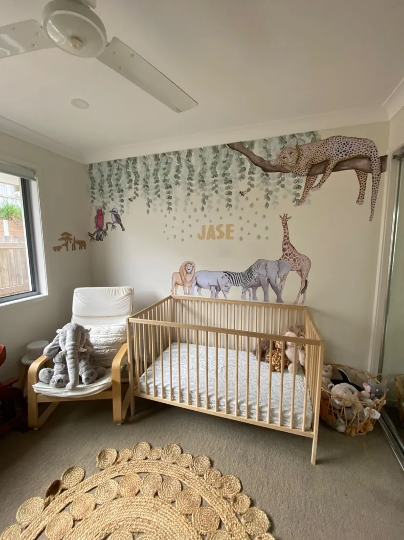 African Animals Australian Design Hand Painted Peel & Stick, Removable Wall Decal. Nursery, Kids Playroom, Kids Teens Bedroom