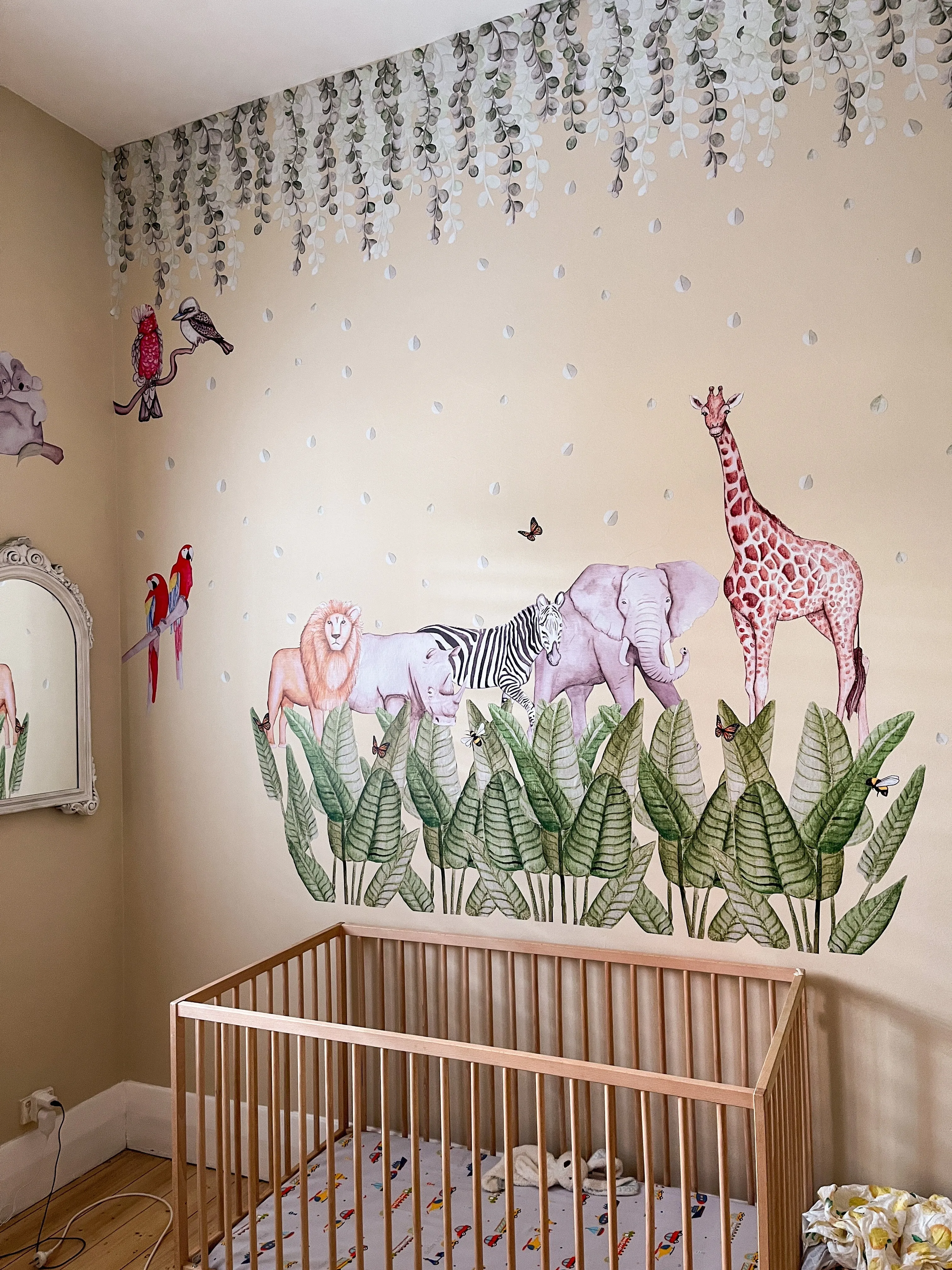 African Animals Australian Design Hand Painted Peel & Stick, Removable Wall Decal. Nursery, Kids Playroom, Kids Teens Bedroom