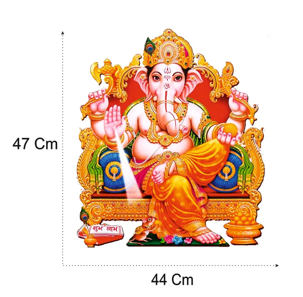 Akki Wold Shri Ganesh Ji God Wall Sticker for Pooja Room, Living Room, Kids Room, Office, Hall (Muticolor, Size - 47Cm X 44Cm)