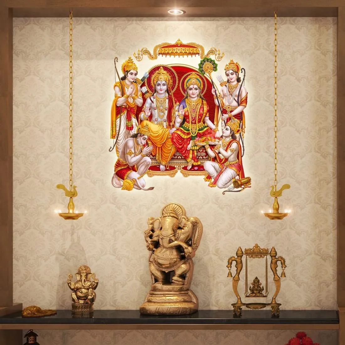 Akki Wold SitaRam Darbaar God Wall Sticker for Pooja Mandir, Kids Room, Living Room,Office White Glossy Vinyl (Multicolor, Size - 50Cm X 60Cm)