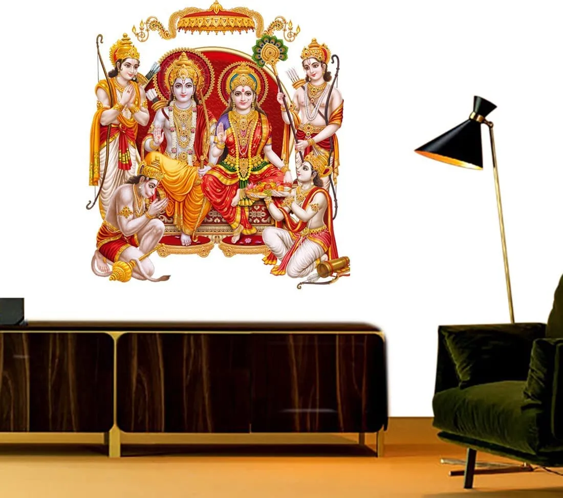 Akki Wold SitaRam Darbaar God Wall Sticker for Pooja Mandir, Kids Room, Living Room,Office White Glossy Vinyl (Multicolor, Size - 50Cm X 60Cm)