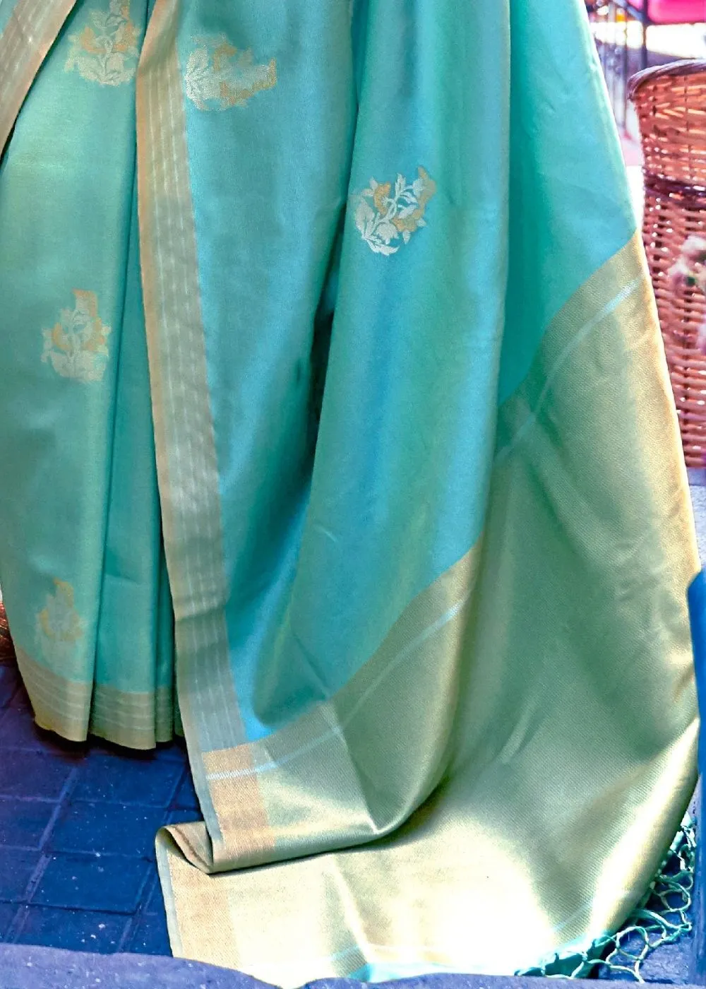 Aqua Blue Designer Wear Woven Banarasi Silk Saree