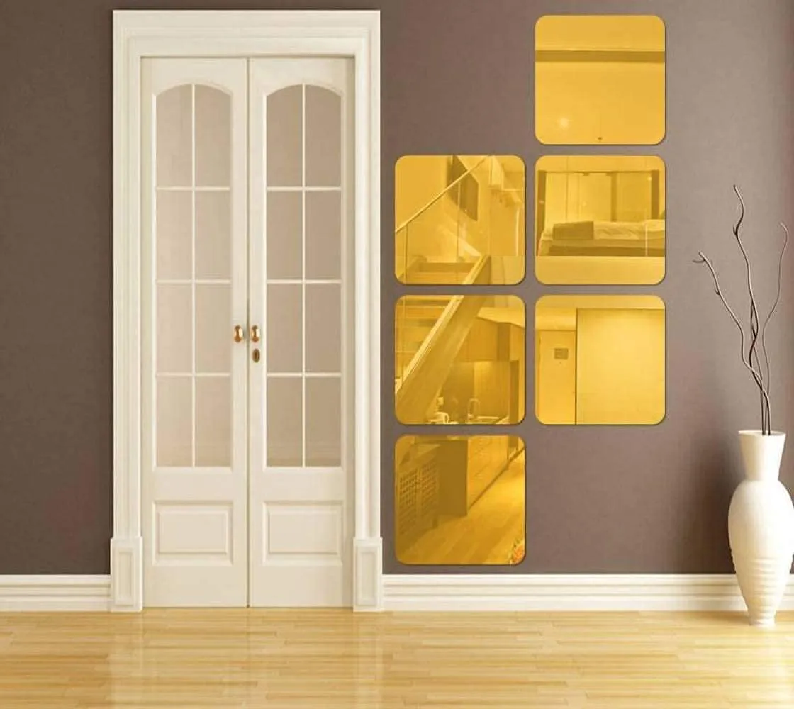 Atulya Arts 6inch Decorative Square Mirror Wall Sticker, 3D Acrylic Stickers for Wall, Self Adhesive Mirror Wall Stickers for Bathroom Living Room Bedroom Home Decor (6 Pieces, Gold)