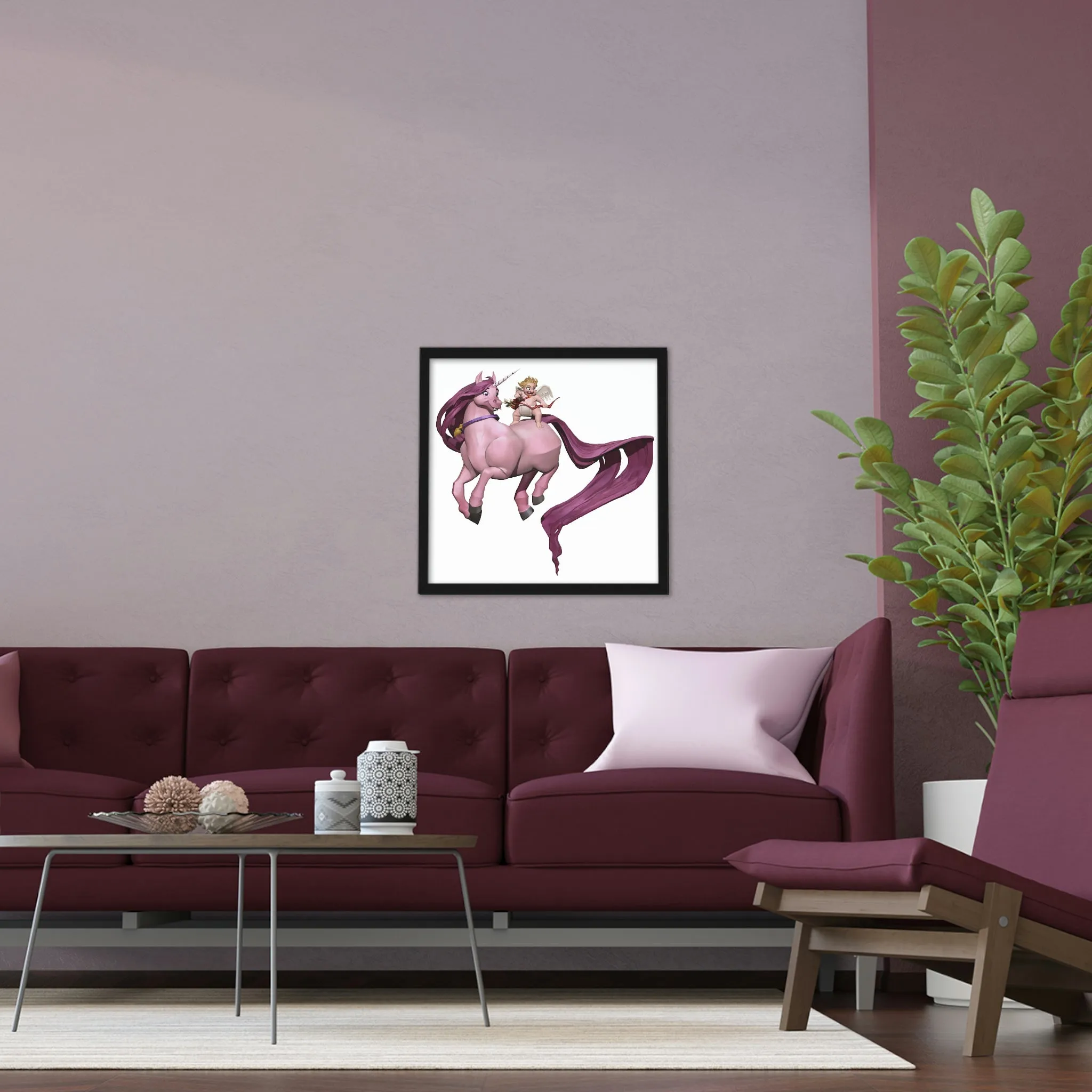 Baby Cupid and Horse Framed Poster