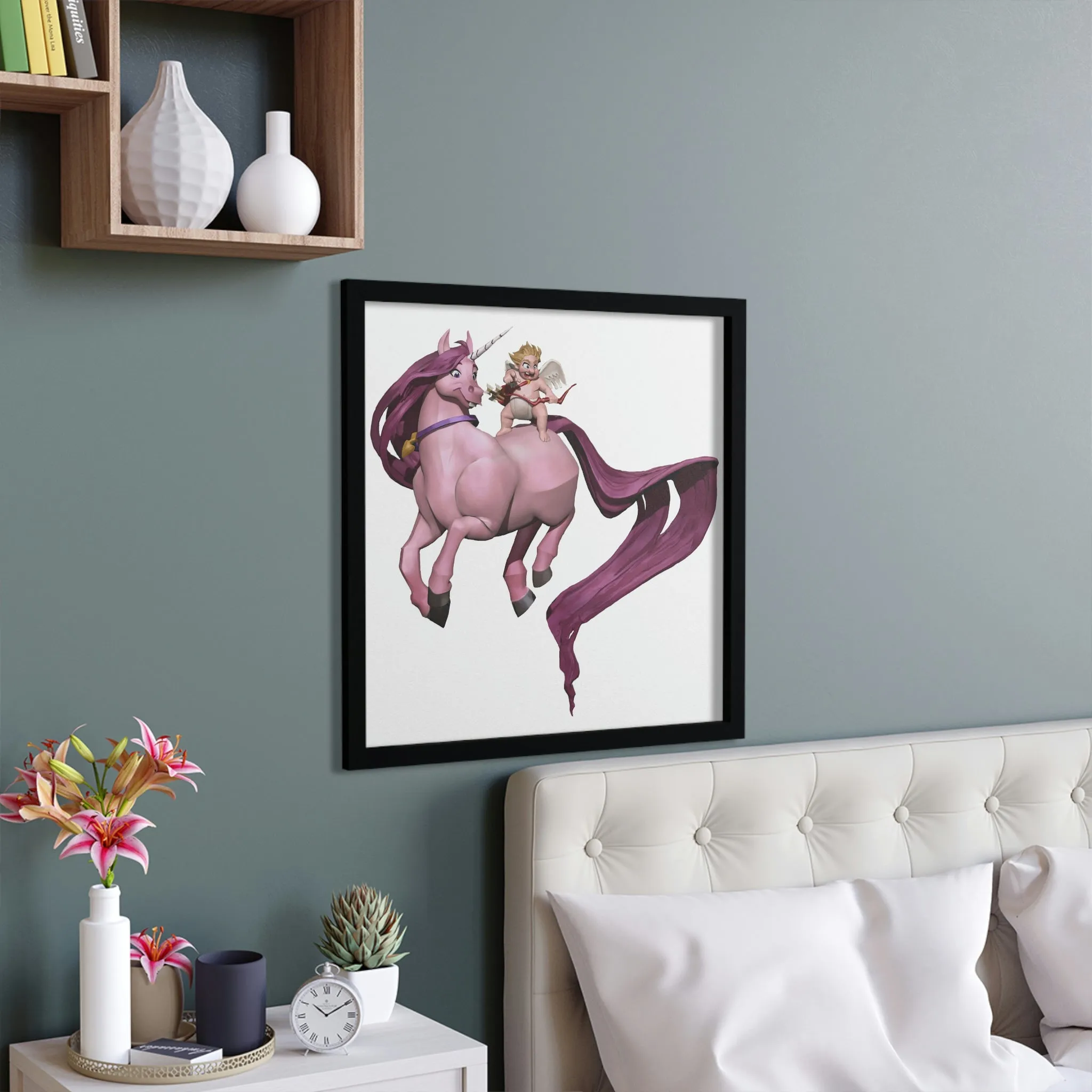 Baby Cupid and Horse Framed Poster