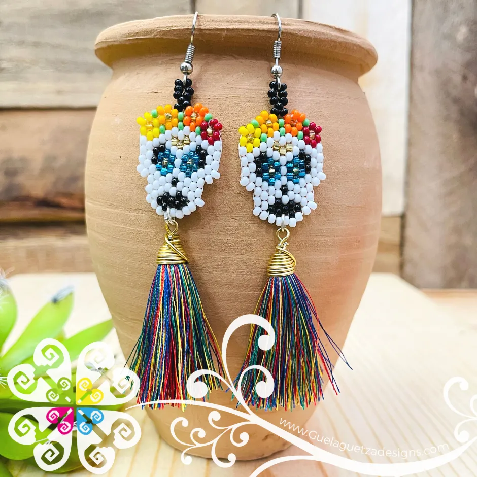 Beaded Skull with Tassel Earrings