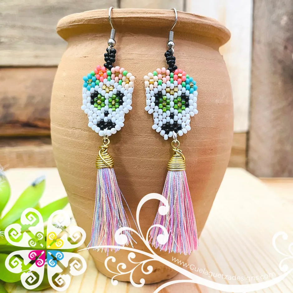 Beaded Skull with Tassel Earrings