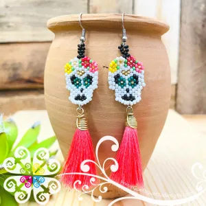 Beaded Skull with Tassel Earrings