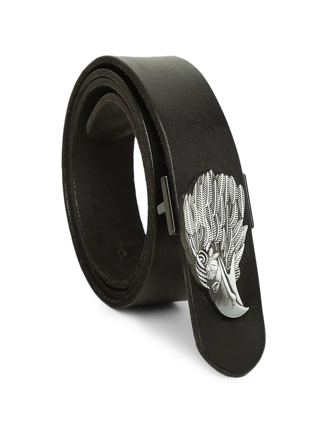 Black Plain Belt With Eagle-shaped Metal Buckle By Art N Vintage