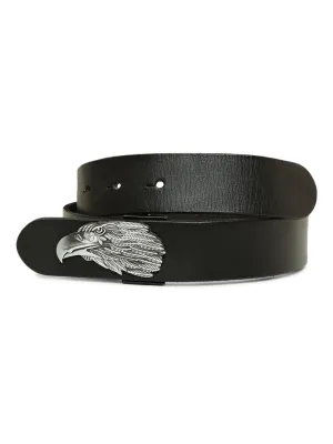 Black Plain Belt With Eagle-shaped Metal Buckle By Art N Vintage