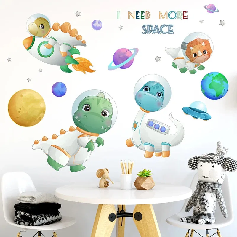 Cartoon Astronaut Dinosaur 3D Wall Stickers