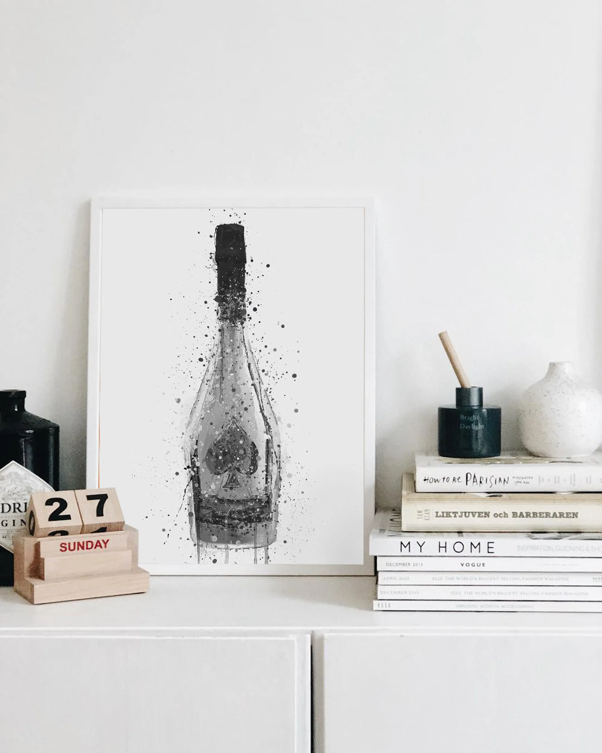 Champagne Bottle Wall Art Print 'Titanium'