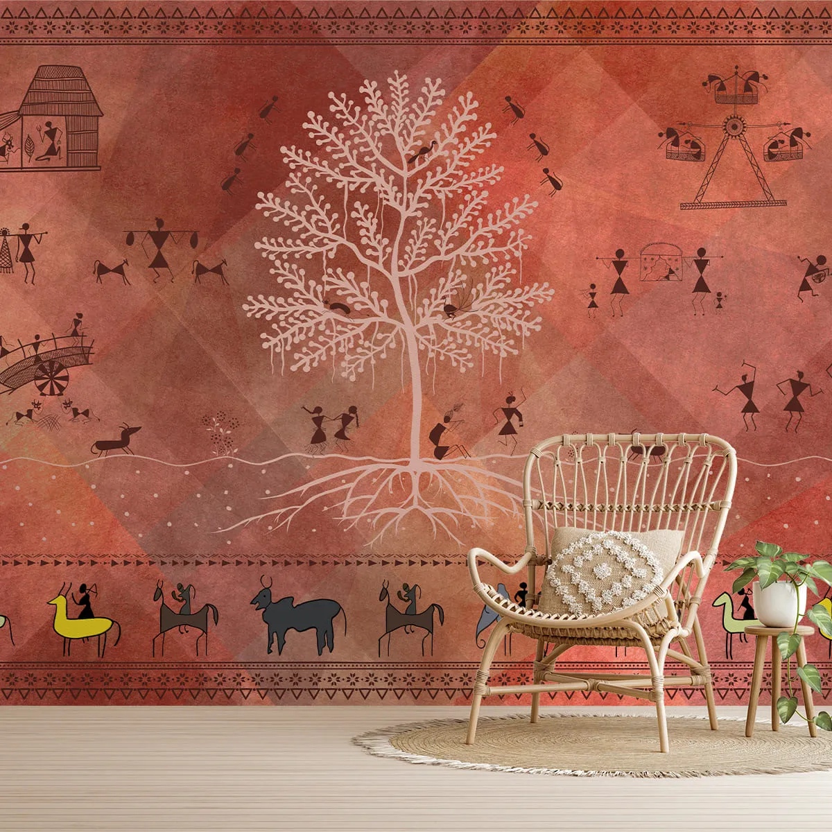 Chitra, Modern Warli Art Design Wallpaper Design for Walls, Customised