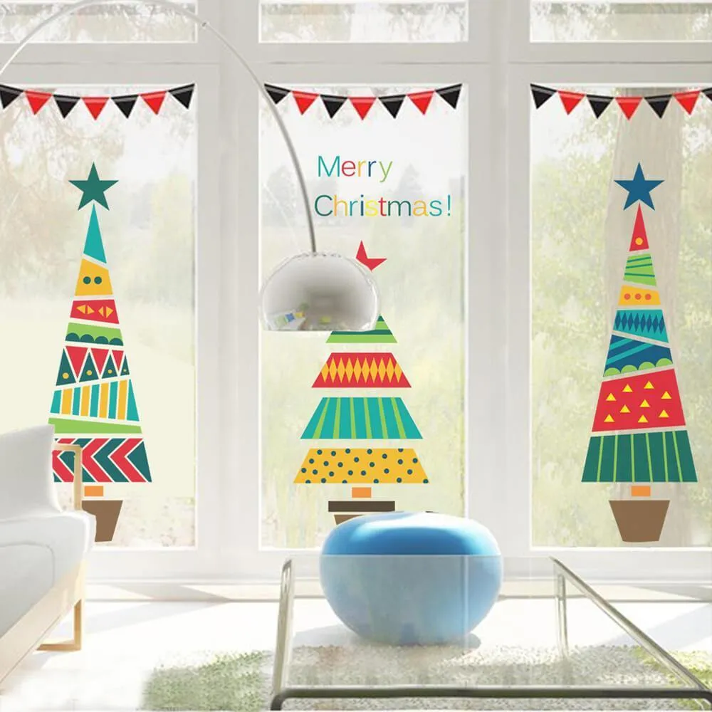 Colorful Cartoon Christmas Tree Peel and Stick Wall Decal