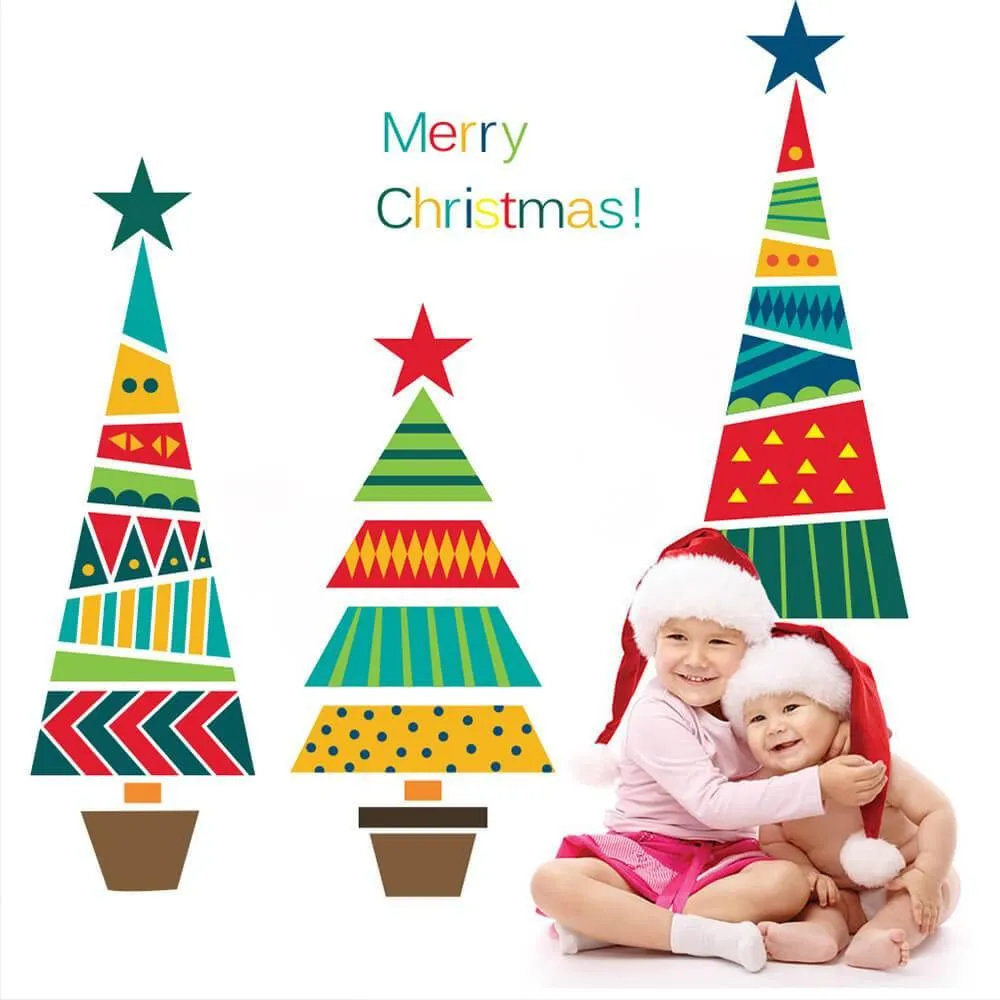 Colorful Cartoon Christmas Tree Peel and Stick Wall Decal