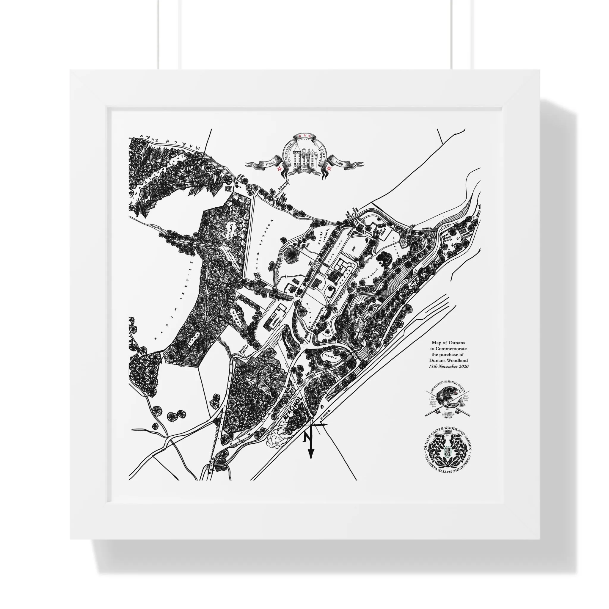 Commemorative Map of Dunans Castle and Woodland, Framed