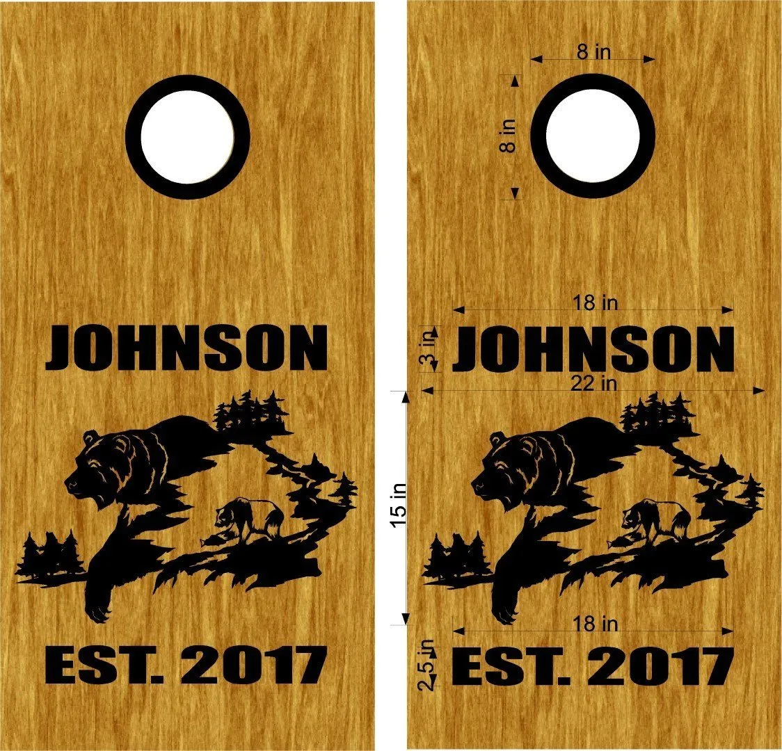 Custom Text Establish Date Bear Fish Hunting Cornhole Board Vinyl Decal Sticker