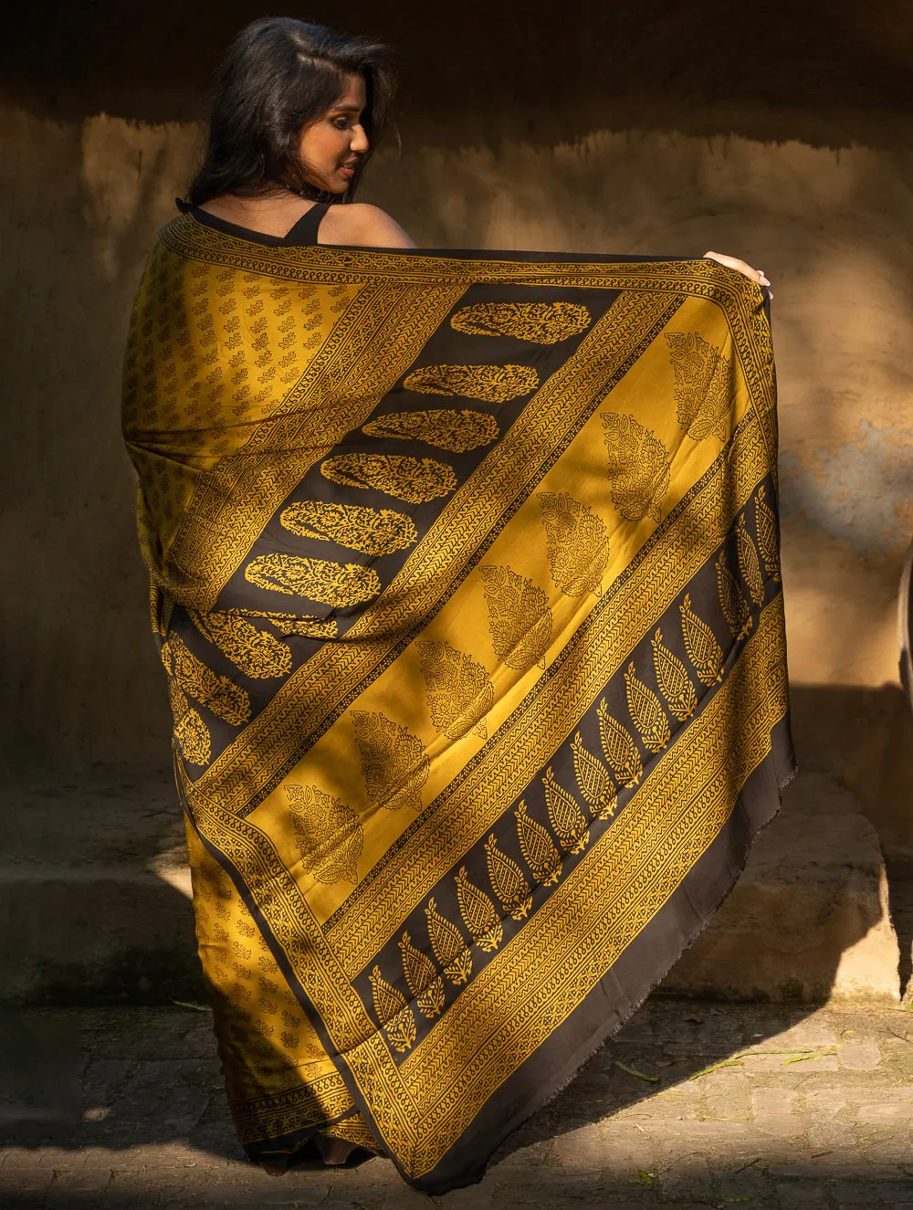 Exclusive Bagh Hand Block Printed Modal Silk Saree - Floral Appeal