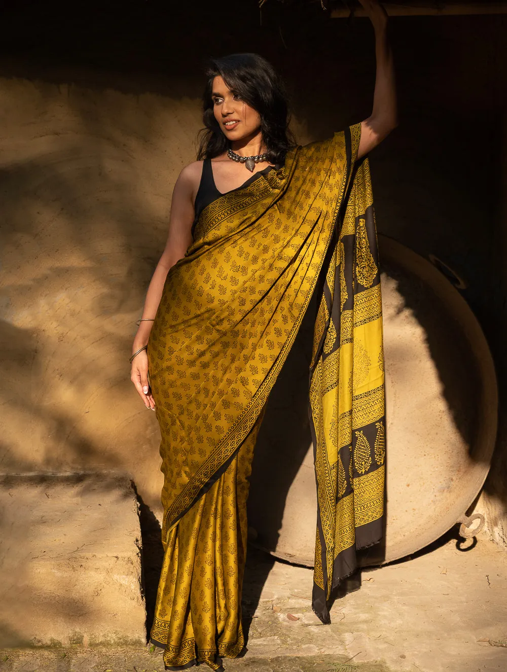 Exclusive Bagh Hand Block Printed Modal Silk Saree - Floral Appeal