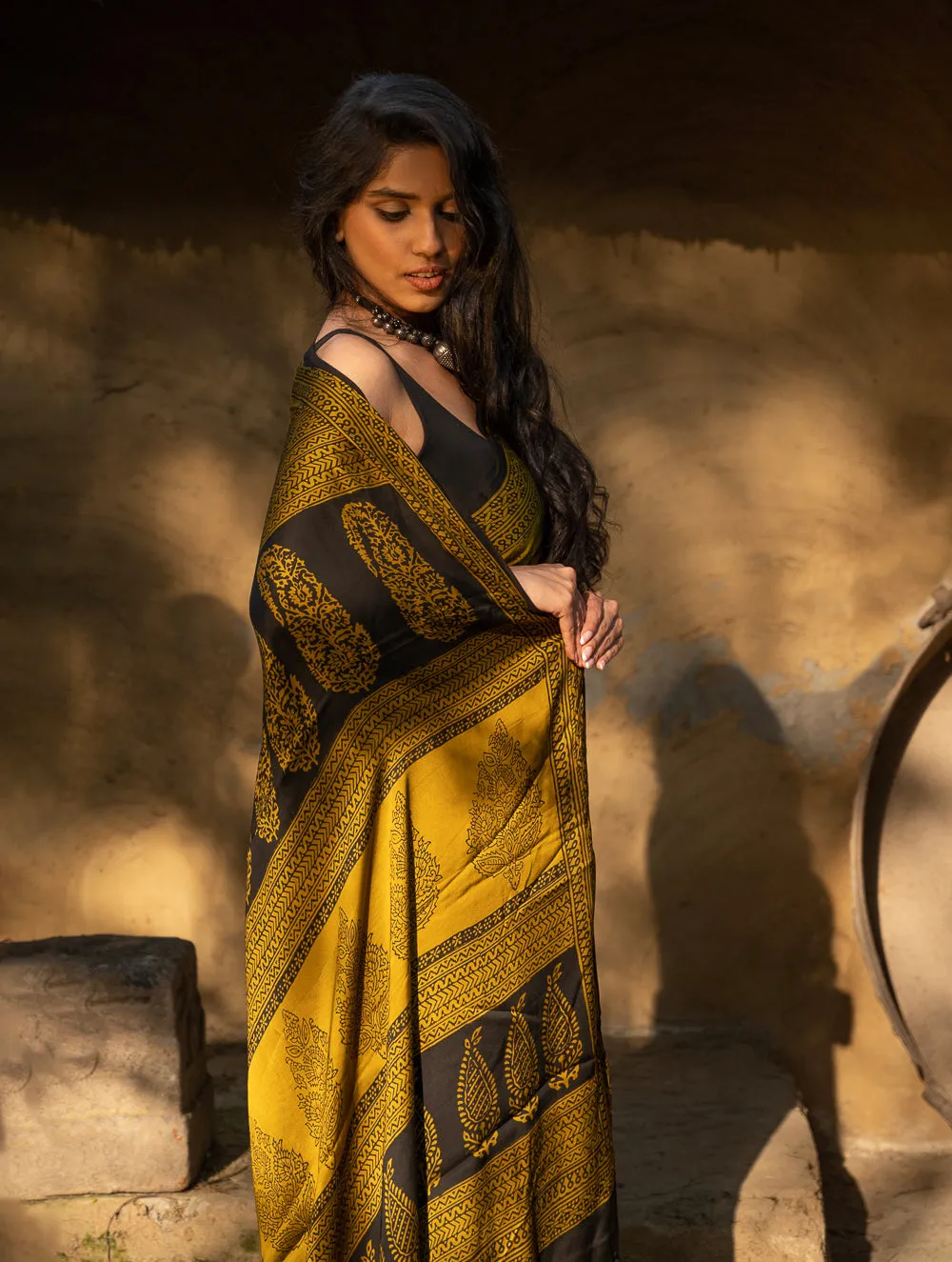 Exclusive Bagh Hand Block Printed Modal Silk Saree - Floral Appeal