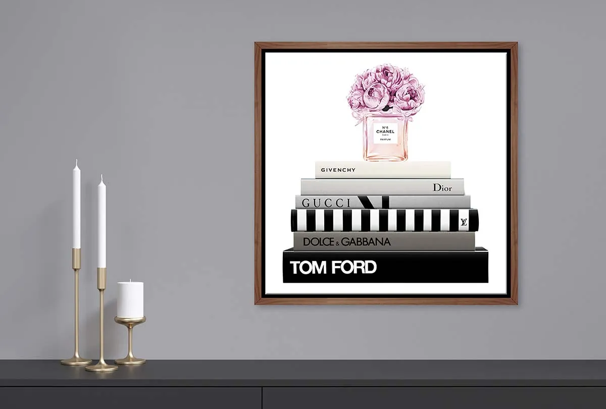 Fashion Books with Chanel Perfume | Fashion Canvas Wall Art Print