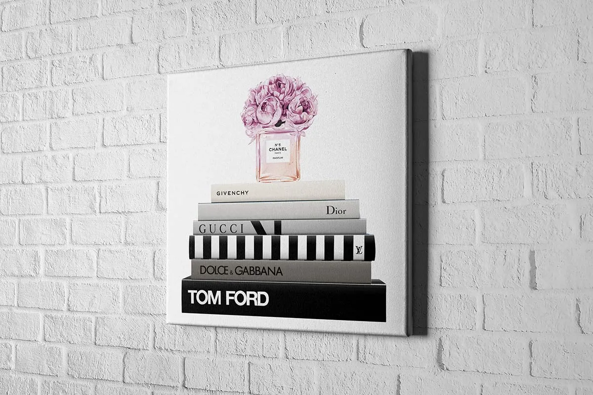 Fashion Books with Chanel Perfume | Fashion Canvas Wall Art Print