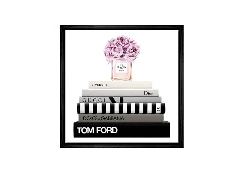 Fashion Books with Chanel Perfume | Fashion Canvas Wall Art Print