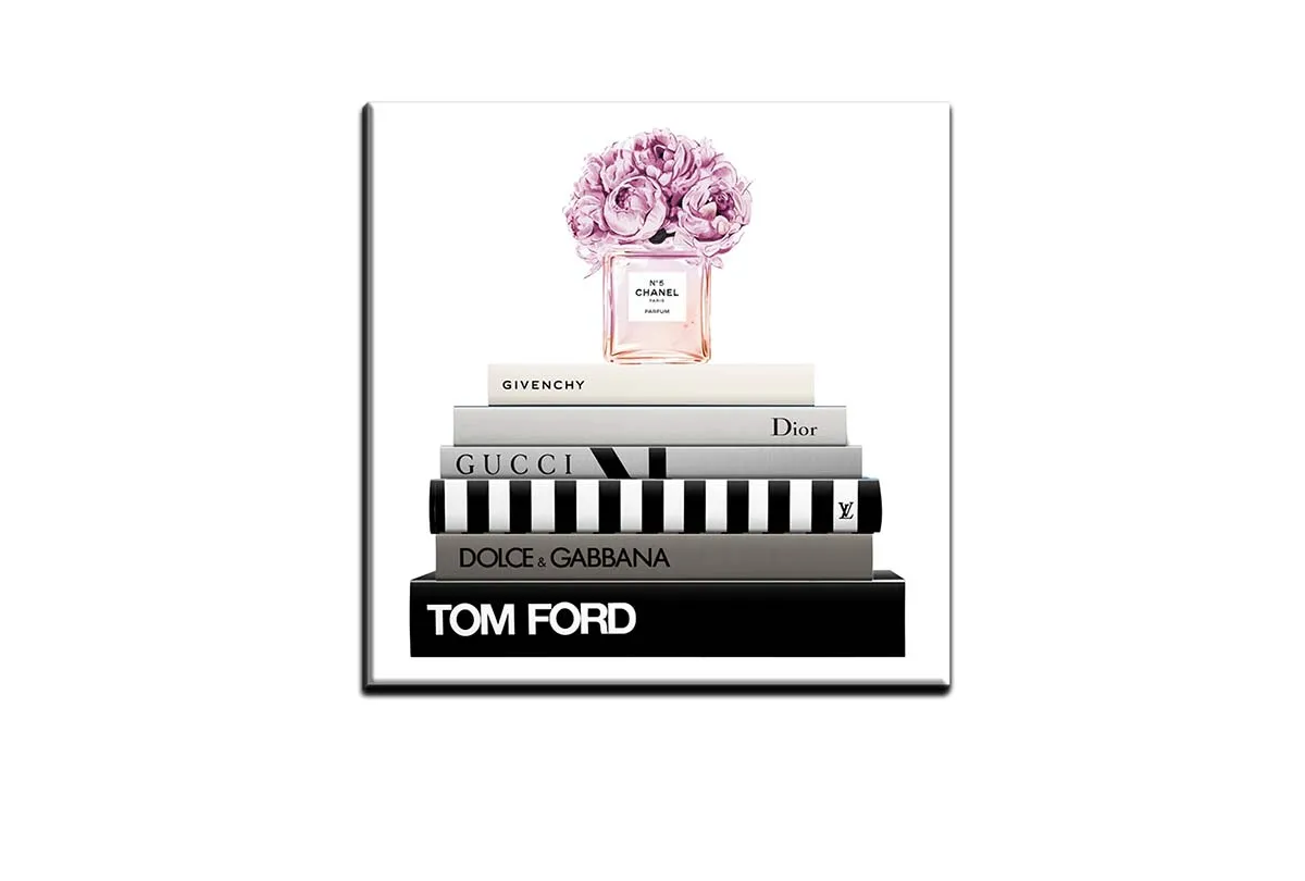 Fashion Books with Chanel Perfume | Fashion Canvas Wall Art Print