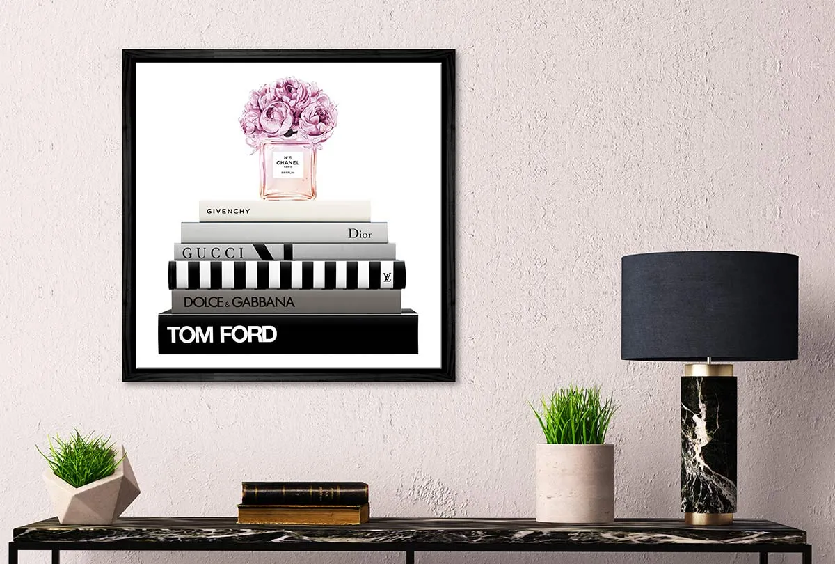 Fashion Books with Chanel Perfume | Fashion Canvas Wall Art Print