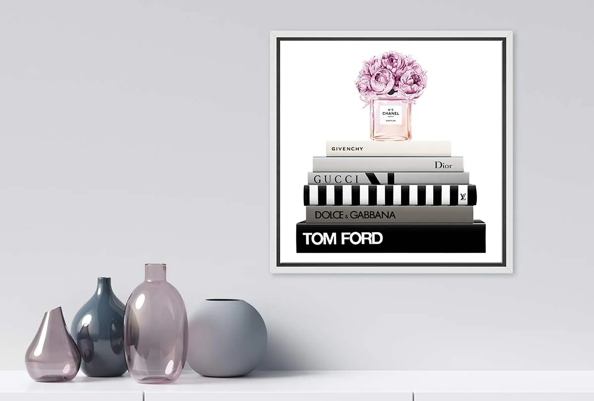 Fashion Books with Chanel Perfume | Fashion Canvas Wall Art Print