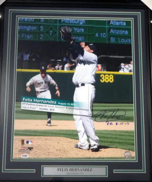 Felix Hernandez Autographed Framed 16x20 Photo Seattle Mariners "P.G. 8-15-12" Perfect Game PSA/DNA Stock #94160