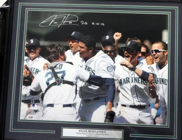 Felix Hernandez Autographed Framed 16x20 Photo Seattle Mariners "P.G. 8-15-12" Perfect Game PSA/DNA Stock #94161