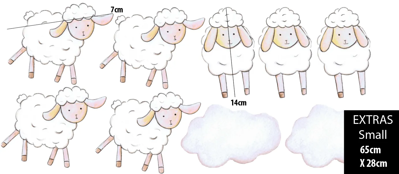 Flying Sheep Australian Design Hand Painted Peel & Stick, Removable Wall Decal. Nursery, Kids Playroom, Kids Teens Bedroom