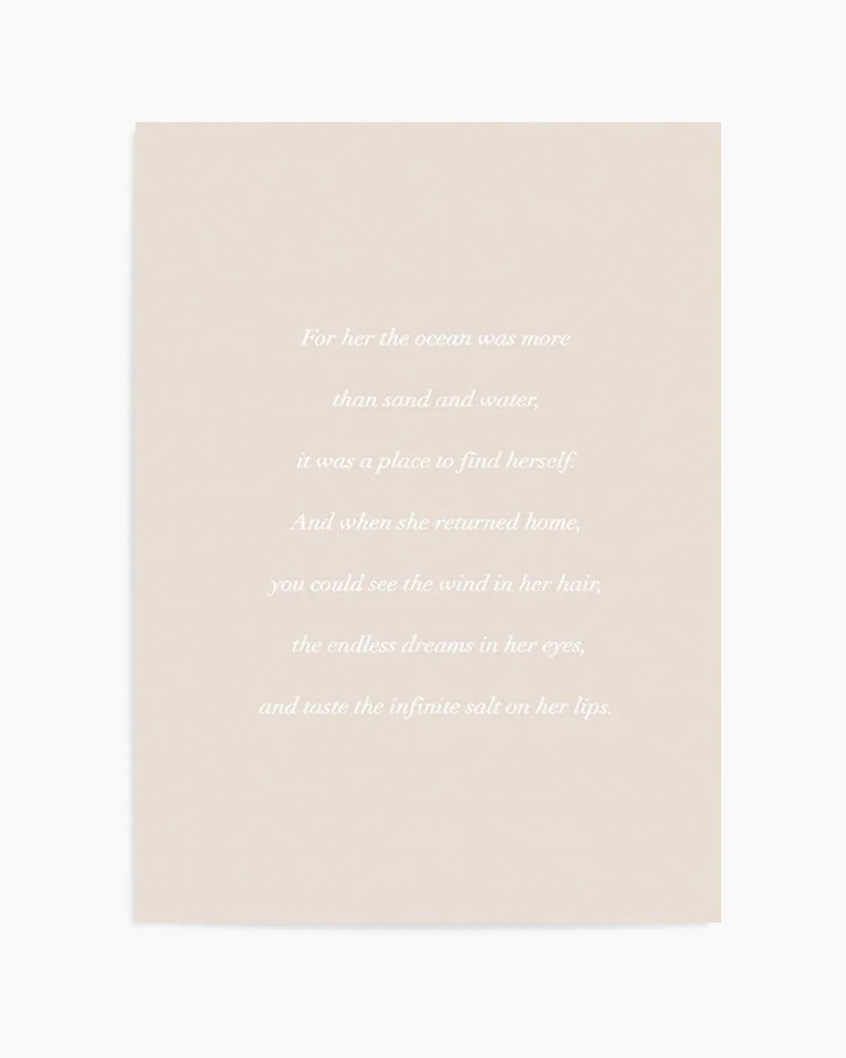 'For her, the Ocean' Poem Art Print