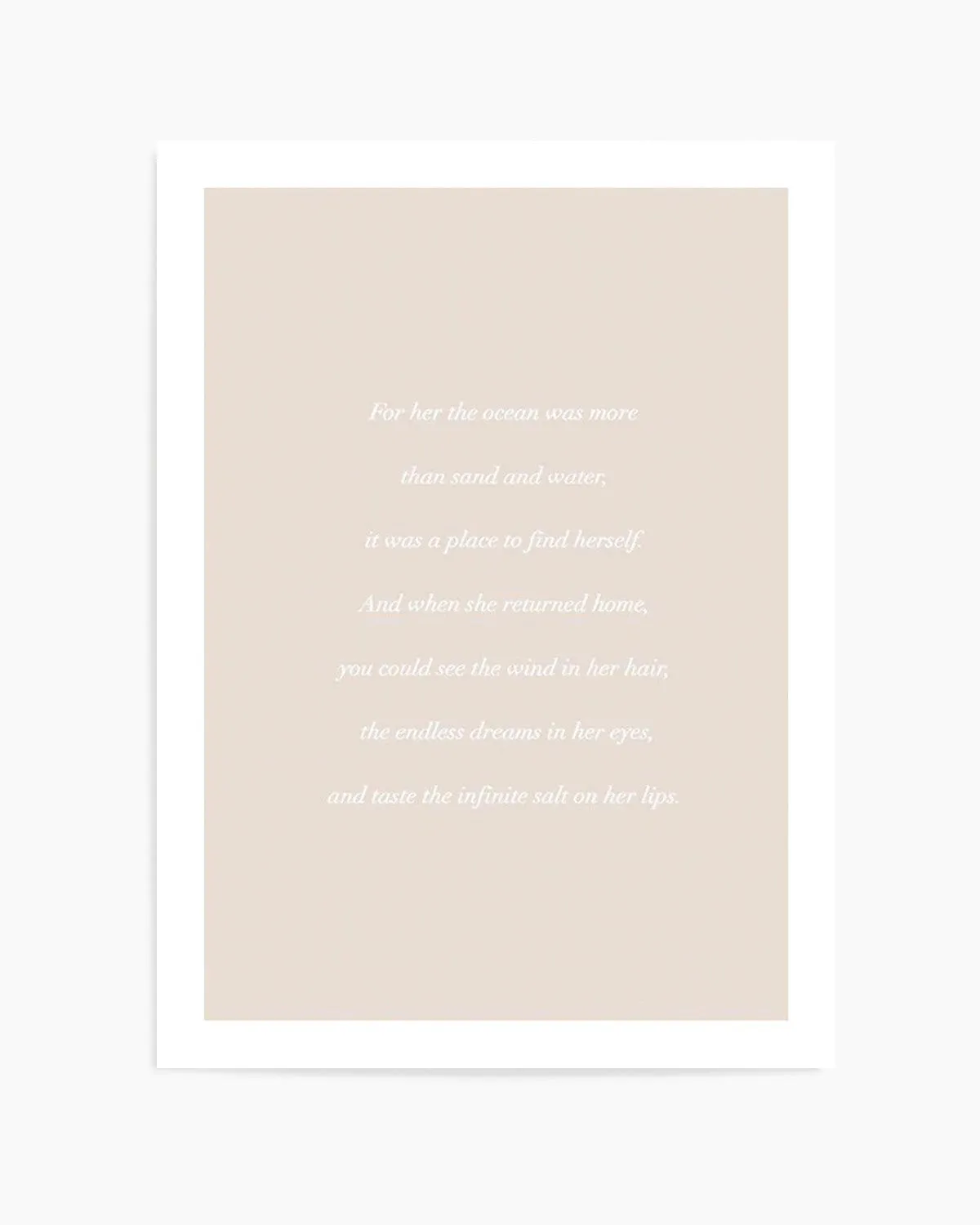 'For her, the Ocean' Poem Art Print