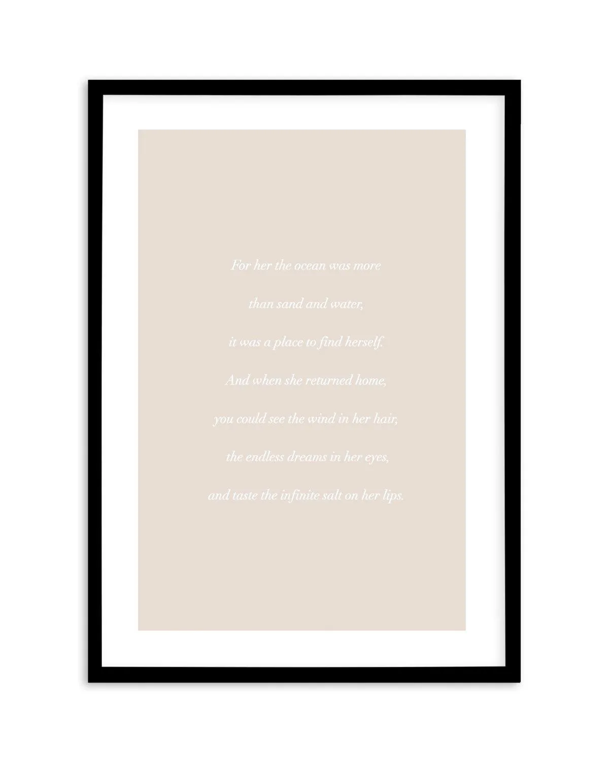 'For her, the Ocean' Poem Art Print