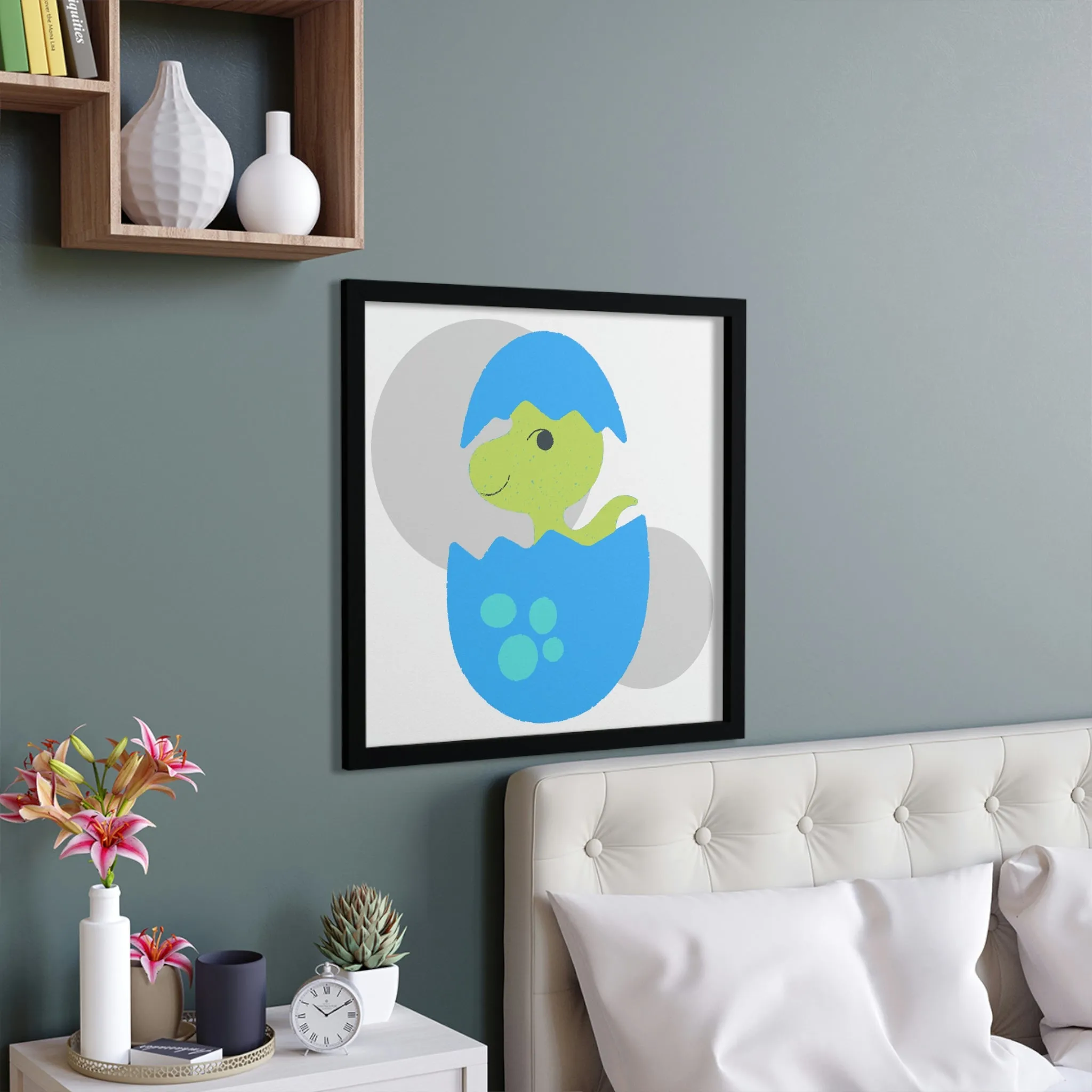 Green and Blue Dinosaur Egg Framed Poster