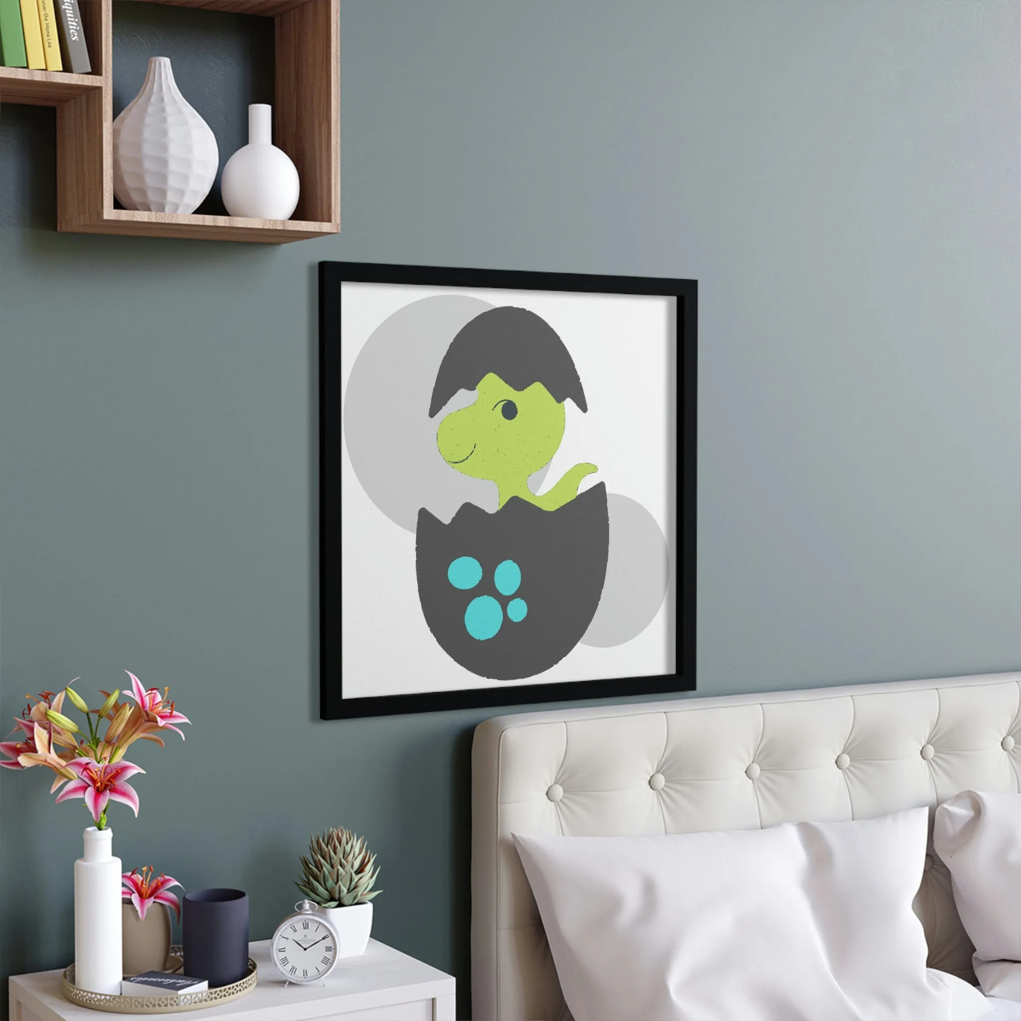 Green and Grey Dinosaur Egg Framed Poster