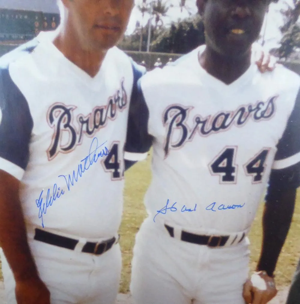 Hank Aaron & Eddie Mathews Autographed Framed 16x20 Photo Atlanta Braves PSA/DNA #X30527