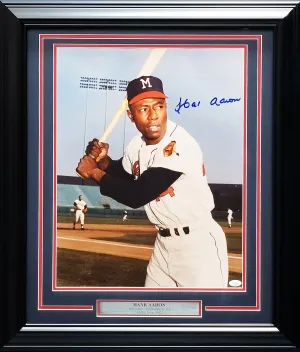 Hank Aaron Autographed Framed 16x20 Photo Milwaukee Braves JSA #II38418