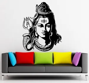 ISEE 360® Maha Shiva God Wall Sticker for Living Hall Pooja Room Bedroom Home Decor Black Vinyl Decal L X H 45 x 80 Cms