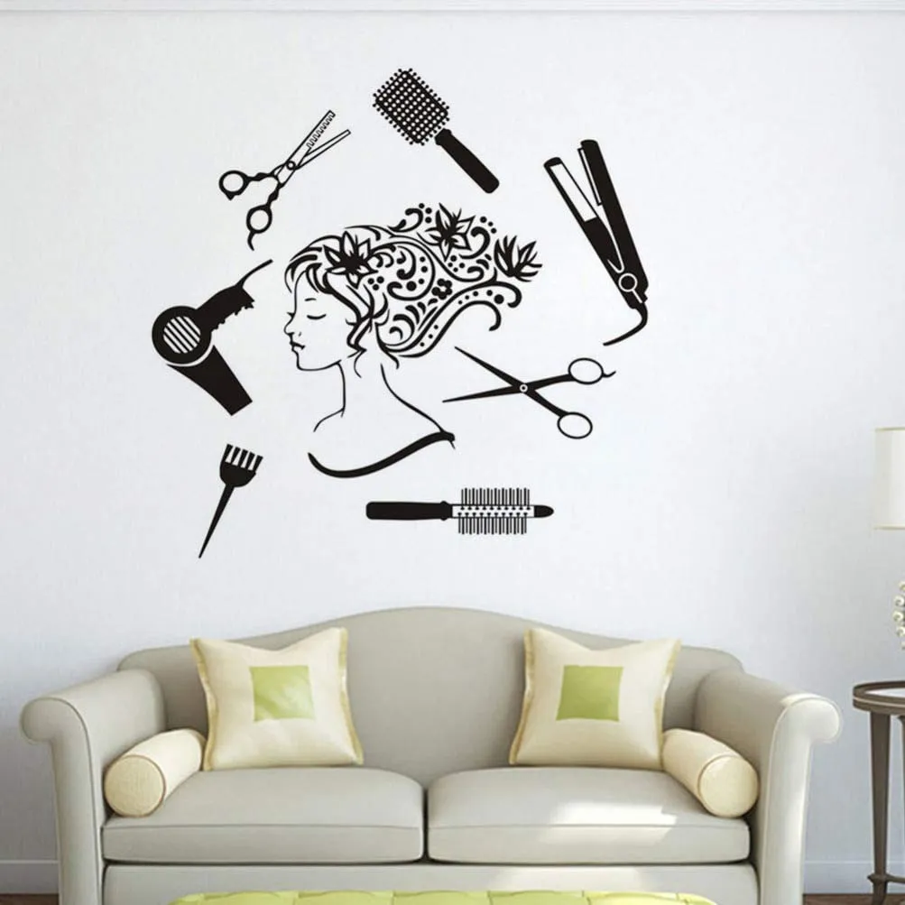 ISEE 360® Women Beauty Parlor Wall Sticker for Saloon Shops Hall Home Decor Vinyl Decal L X H 58 X 55 Cms