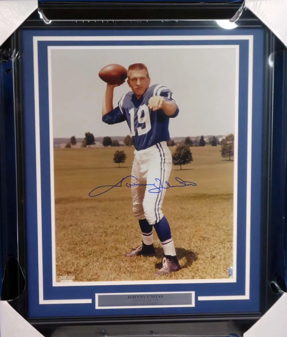 Johnny Unitas Autographed Framed 16x20 Photo Baltimore Colts Beckett BAS #A20733